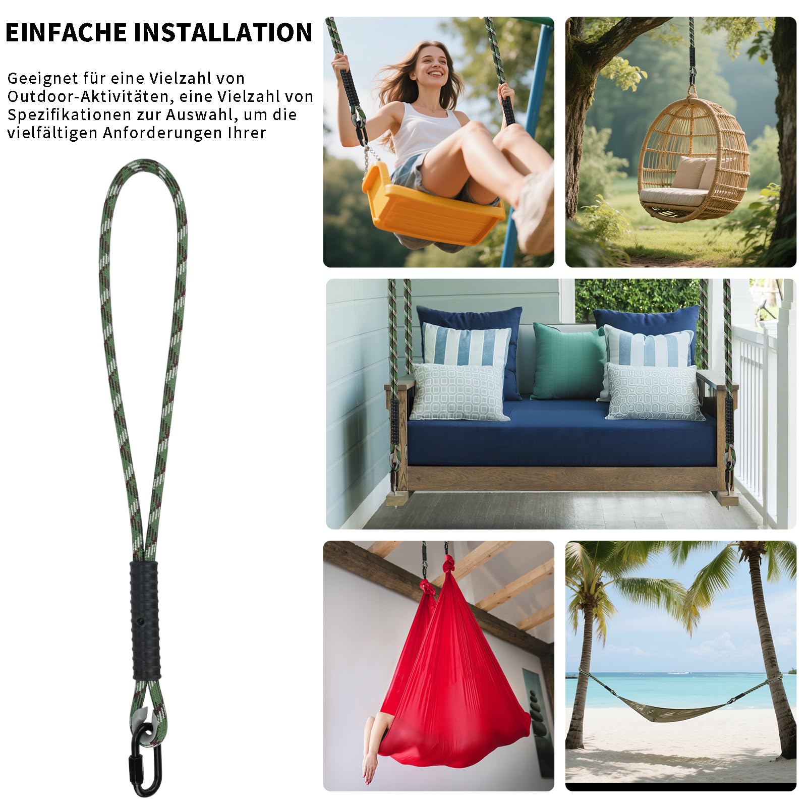 2er Schaukel Befestigung Baum,Hängematte Hängesessel Befestigung SchaukelSeil Aufhängung Set mit Karabiner Indoor Outdoor Schaukelbalken Baumschaukel Yoga Sandsack,63.5cm/Tragfähigkeit 450kg