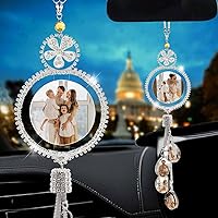 Vista 12 de Accesorios de coche colgantes de cristal con foto personalizada para mujeres y hombres, imágenes personalizadas para espejo retrovisor