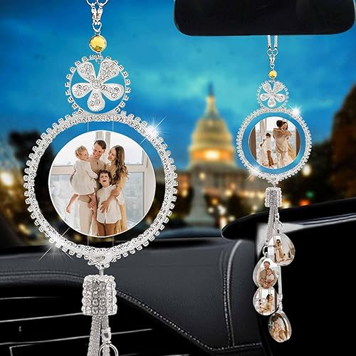 Miniatura 12 de Accesorios de coche colgantes de cristal con foto personalizada para mujeres y hombres, imágenes personalizadas para espejo retrovisor
