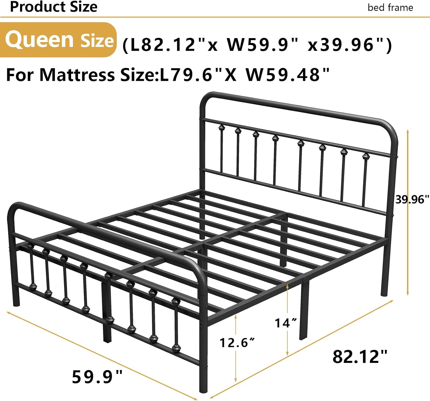 Vengarus Queen Metal Bed Frame dimensions
