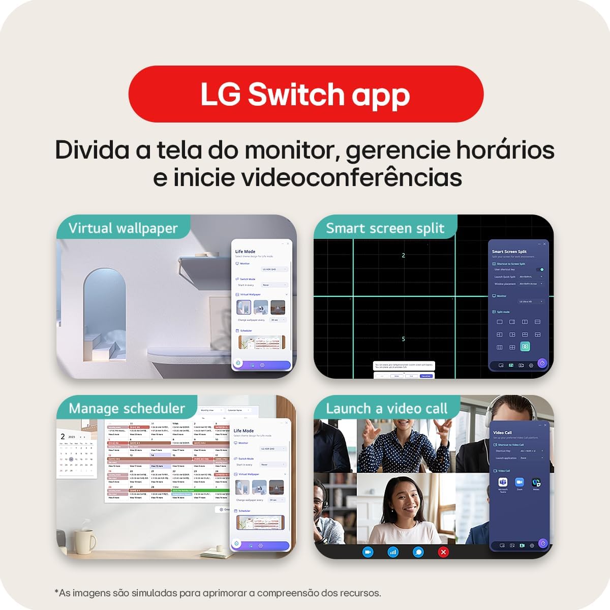Monitor LG LED Home & Office - Tela 20” HD+, LG Switch, Modo leitura e Flicker Safe, HDMI, VGA, 2ms (GtG), 75Hz, Black Stabilizer, Dynamic Action Sync, Crosshair, saída fone de ouvido - 20U401A-B.AWZM Monitor LG LED Home & Office - Tela 20” HD+, LG Switch, Modo leitura e Flicker Safe, HDMI, VGA, 2ms (GtG), 75Hz, Black Stabilizer, Dynamic Action Sync, Crosshair, saída fone de ouvido - 20U401A-B.AWZM