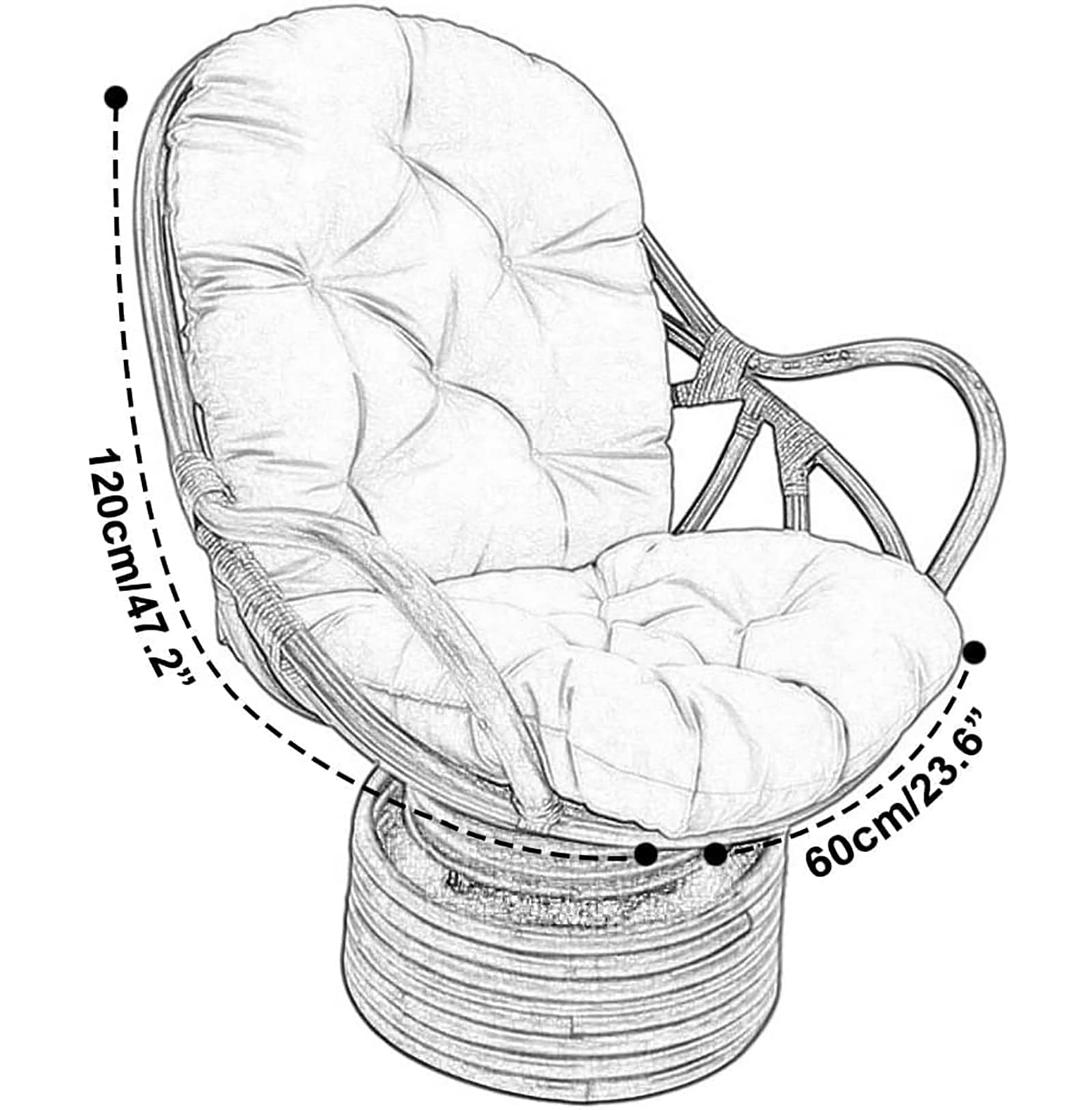 Juego de cojines giratorios de ratán para silla mecedora de exterior, cojín de asiento de sarga suave y grueso para repuesto lavable para muebles de jardín (color negro)