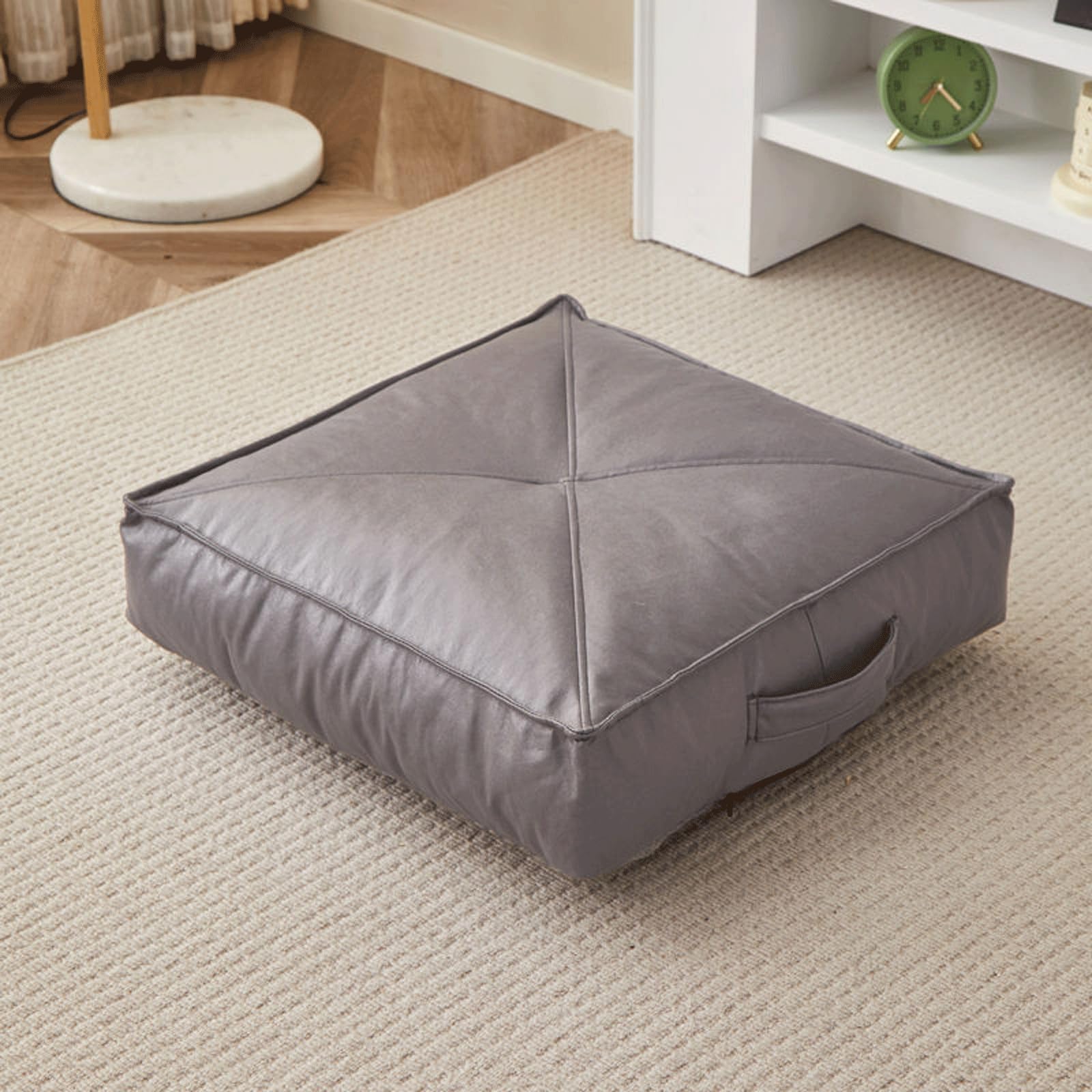 15 cm dickes japanisches Bodenkissen, quadratisches Kunstleder-Sitzkissen, tragbar, wasserdicht, Matte, Kissen für Yoga, Wohnzimmer, Schlafzimmer, Fenstersitz, Grau (Größe: 60 x 60 x 15 cm)