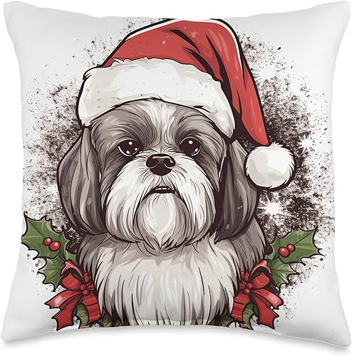 Miniatura 5 de Shih Tzu - Almohada con gorro de Navidad de Papá Noel, 18 x 18 pulgadas, multicolor