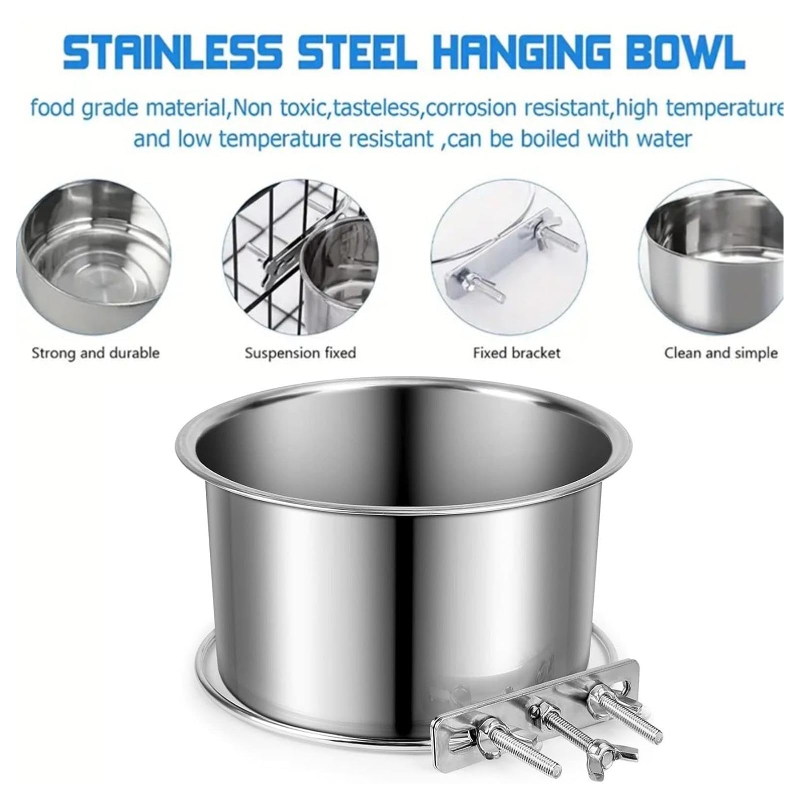 Ciotola Appendibile Per Gabbia Cani In Acciaio Inox - Ciotola Cibo E Acqua Con Morsetto - Foto 4