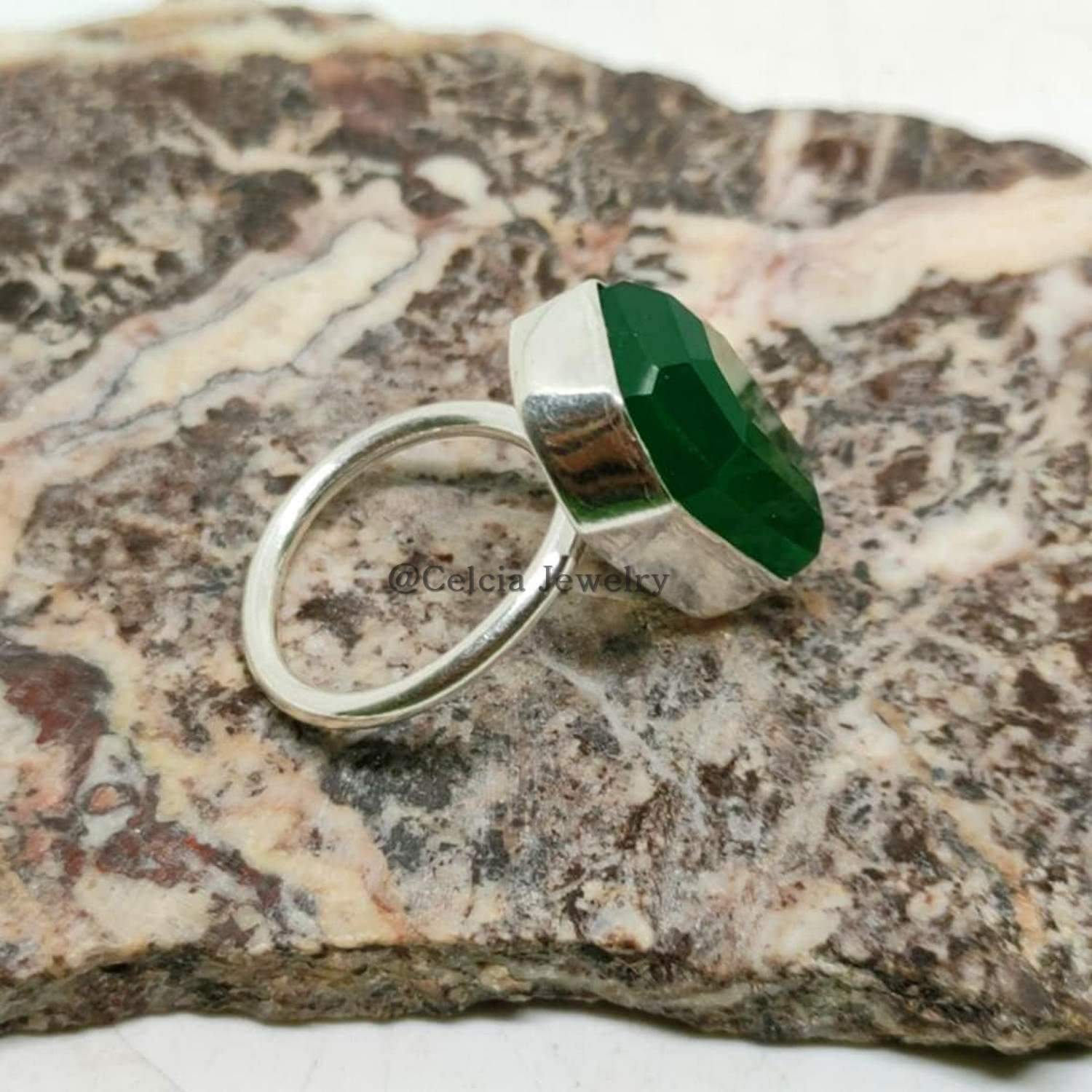 Anello bara pietra preziosa onice verde, argento sterling massiccio, anello proposta, regali per uomini donne, regali del migliore amico, anello vittoriano metafisico figlio figlia (verde-onice)