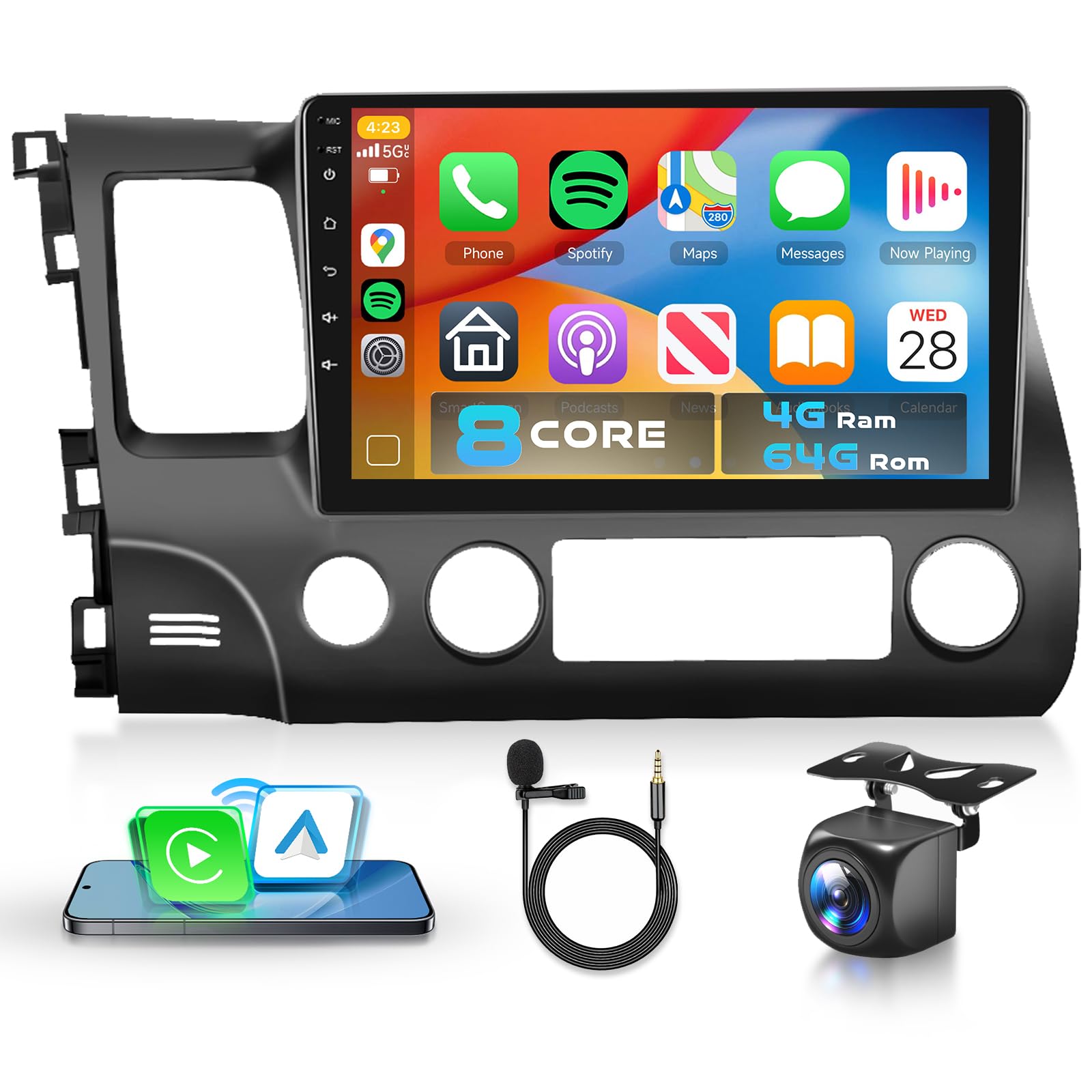 10.1" QLED Android Head Unit for Honda Civic (06-11): Wireless CarPlay/AA, 5G WiFi