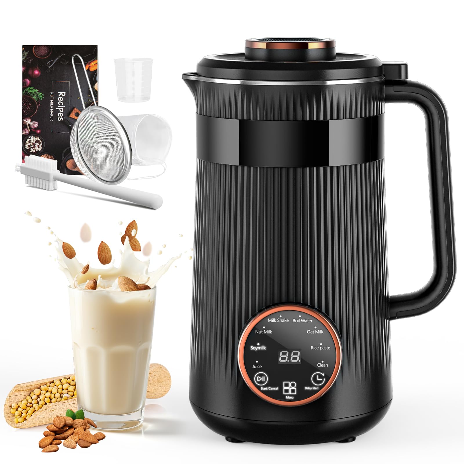 Nut Milk Maker, 34oz Homemade Soy, Almond, Oatmeal, Coconut, Plant-Based and Non-Dairy Beverages, 8 in 1 Automatic Soy Machine with 12 Hours Delay, Keep Warm and-image-22