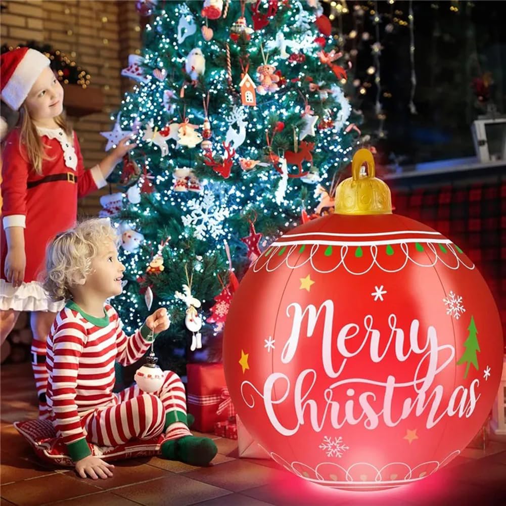 Photo 1 of Christmas Inflatables Light Up PVC Inflatable Merry Christmas Ball 24 Inch Large Outdoor Christmas PVC Inflatable Decorated Ball with LED Light & Remote for Outdoor Yard Decorations