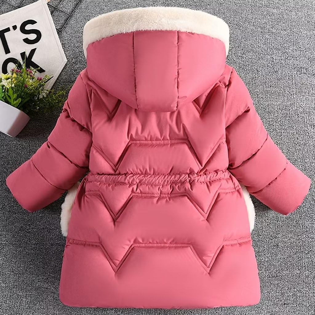 linboo Manteau Fille Doudoune Chaud Veste à Polaire Enfant Blouson d'Hiver à Capuche Fourrure Epaisse Rembourré Parka avec Gants