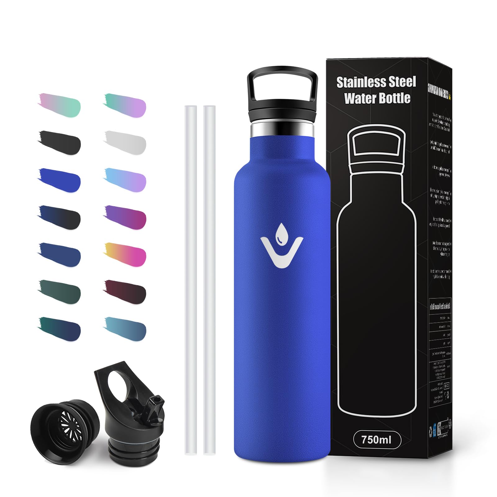 JAPORIA Thermos Flask 750 ml with Straw, BPA-Free, Leak-Proof, Carbonated Drinks, Double-Walled Vacuum Insulated, Water Bottle for Yoga, School and Camping