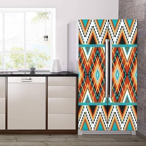 Miniatura 3 de Juego de envoltorio de vinilo autoadhesivo para nevera, textil nativo, blanco, naranja, bohemio, negro, menta, geométrico, mural para puerta,
