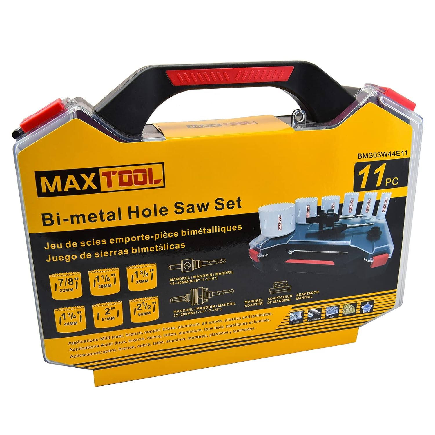 MaxTool 11PC Electrician Cobalt Hole Saw Kit HSS M3 Bi-Metal Holesaw Kit 44mm Deep Cut Metal Hole Saw Kit Bimetal; BMS03W44E11