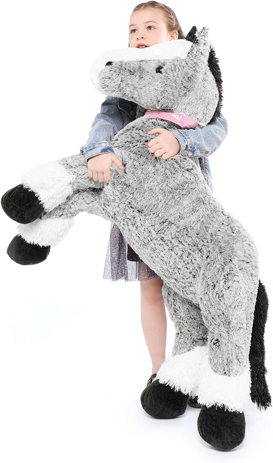 MorisMos Giant Horse Teddy Soft Toy, 120cm Big Grey Horse Stuffed Animal Kawaii Large Pony Plush Cuddly Toy, XXL Fluffy Horses Gift for Kids Girlfriend Birthday Decor โ image 1