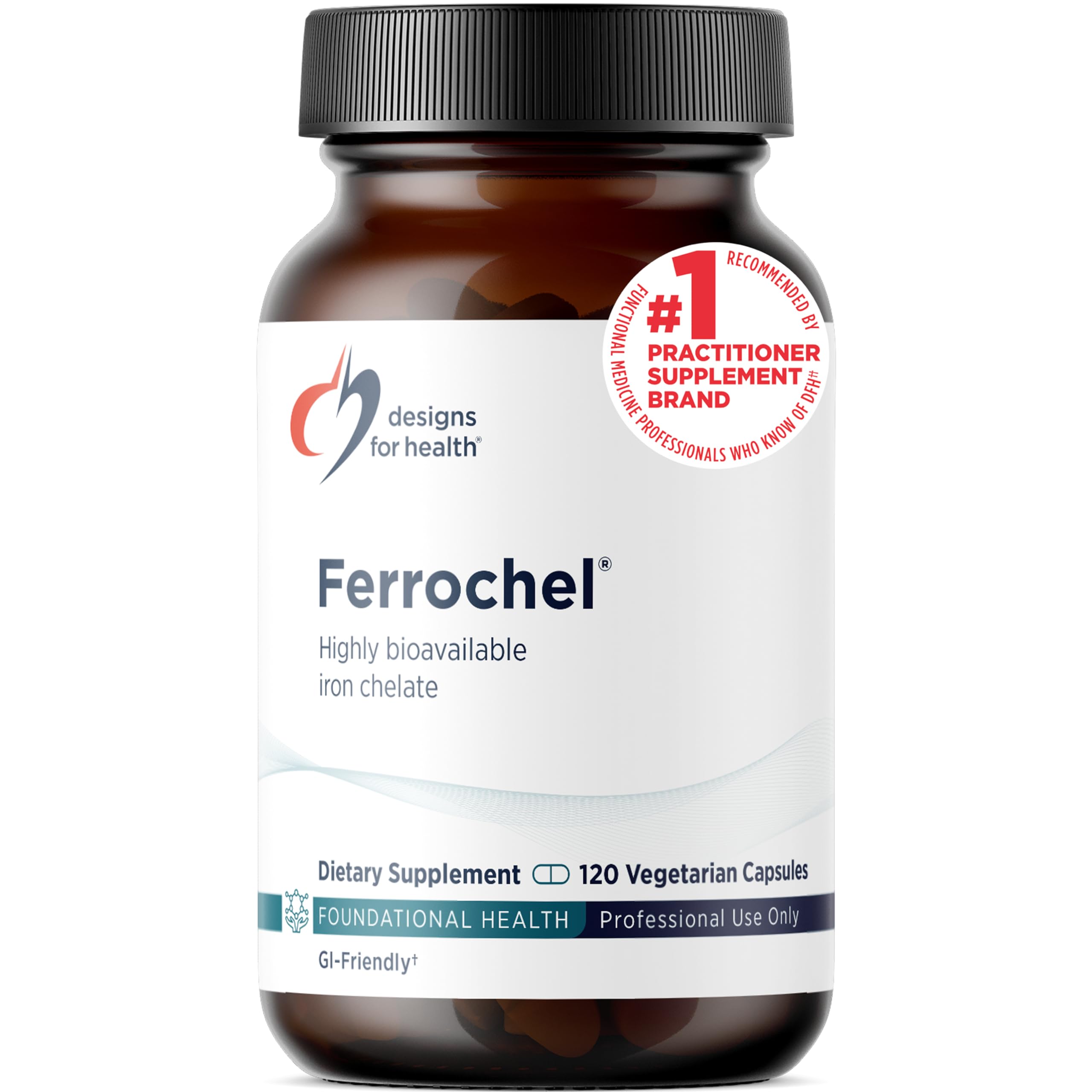 Designs for Health Ferrochel Chelated Iron - Highly-Absorbable Iron Supplement for Women & Men as Ferrous Bisglycinate Chelate - Pills Safe for Pregnant Women & Teens (120 Vegan Capsules)