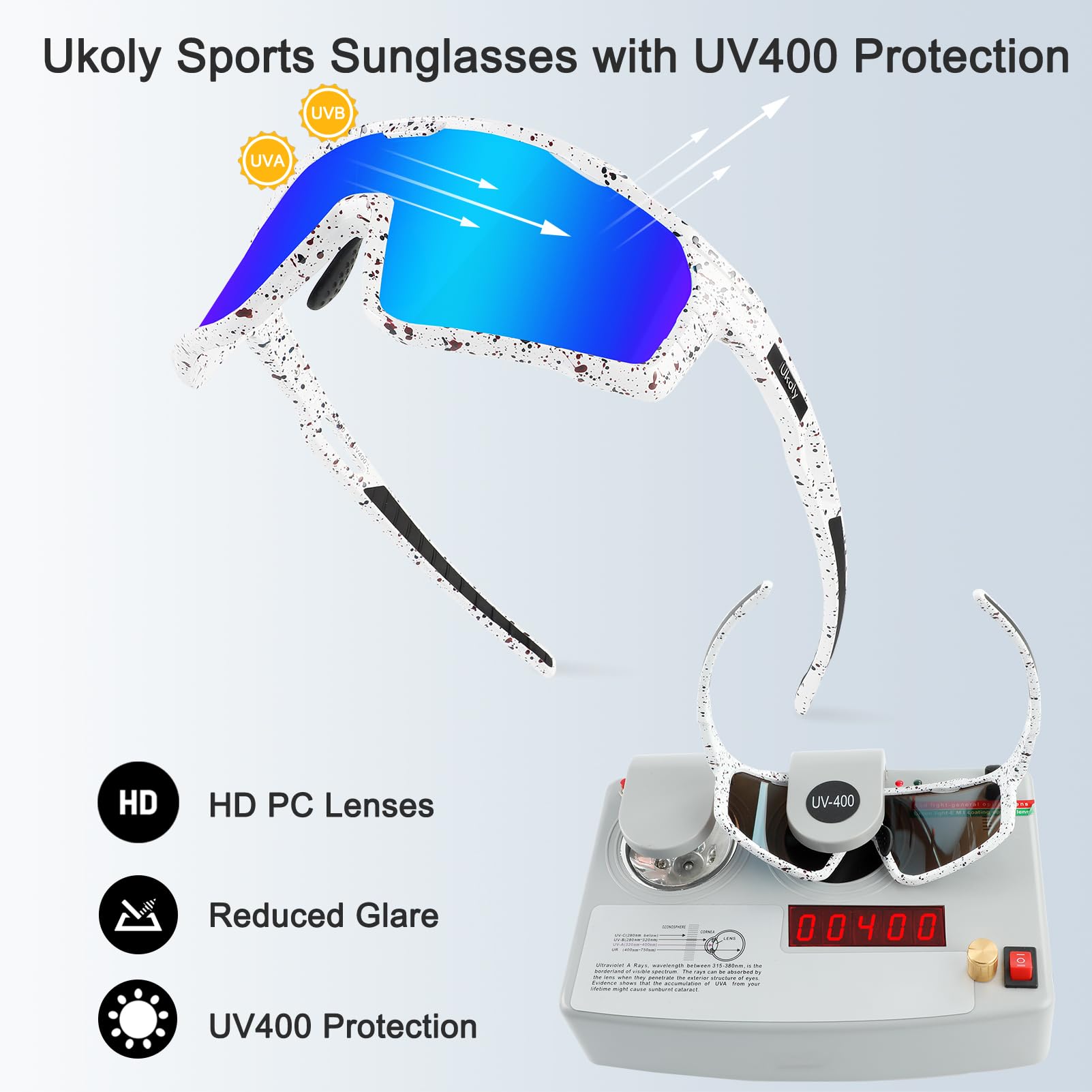 Ukoly Cycling Glasses Running Baseball Fishing Golf Sunglasses For Men Women,Sports Sunglasses HD Lens UV400coating 620
