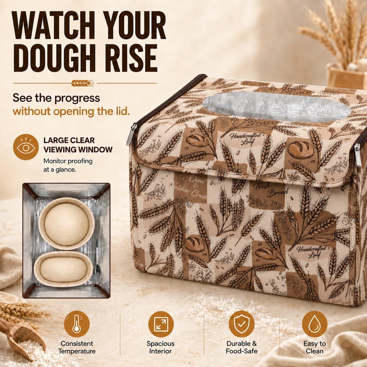 Folding Bread Proofing Box, Artisan Wheat, Temp & Timer