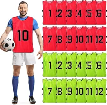 Confezione da 24 bavaglini in rete per allenamento per bambini, comodi e traspiranti, per calcio, rugby, basket, sport di squadra (arancione e verde