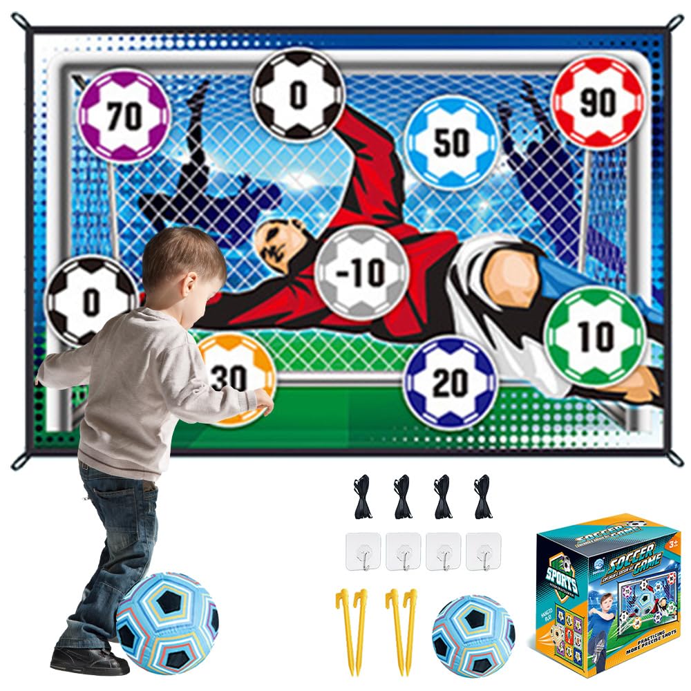 Soccer Ball Game Set for Kids, Indoor Outdoor Football Target Toss Game with Soft Velcro Balls & Foldable Plush Goal, Accuracy Training Sport Toy, Birthday Gift for Boys Girls Aged 3–8 (Blue)