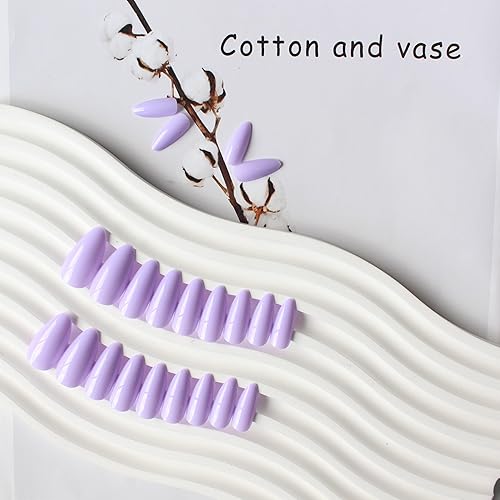 Miniatura 4 de KXAMELIE - Uñas postizas a presión color morado brillante, con pegamento, longitud media, uñas postizas para mujeres y niñas, uso diario en 24