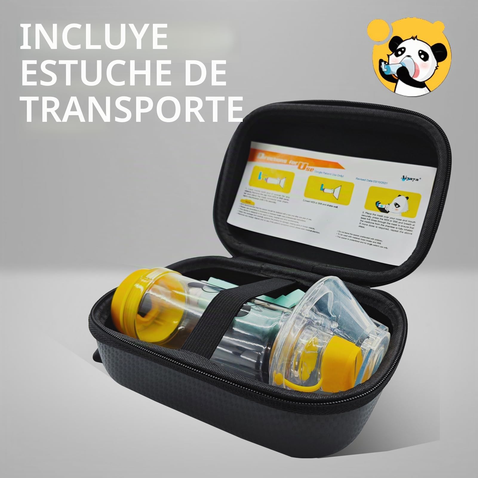 cámara de inhalación para adultos o niños con máscara y funda de transporte de viaje, cámara de aerosol utilizada con cualquier inhalador de dosis medida (MDI) para asma (máscara infantil)