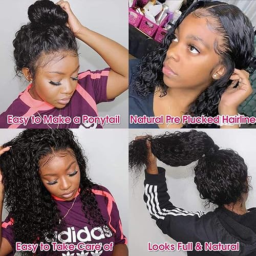 Miniatura 7 de Sunelk Pelucas de cabello humano ondulado profundo con encaje frontal transparente HD de 13 x 4 para mujer, pelucas de cabello humano rizado sin