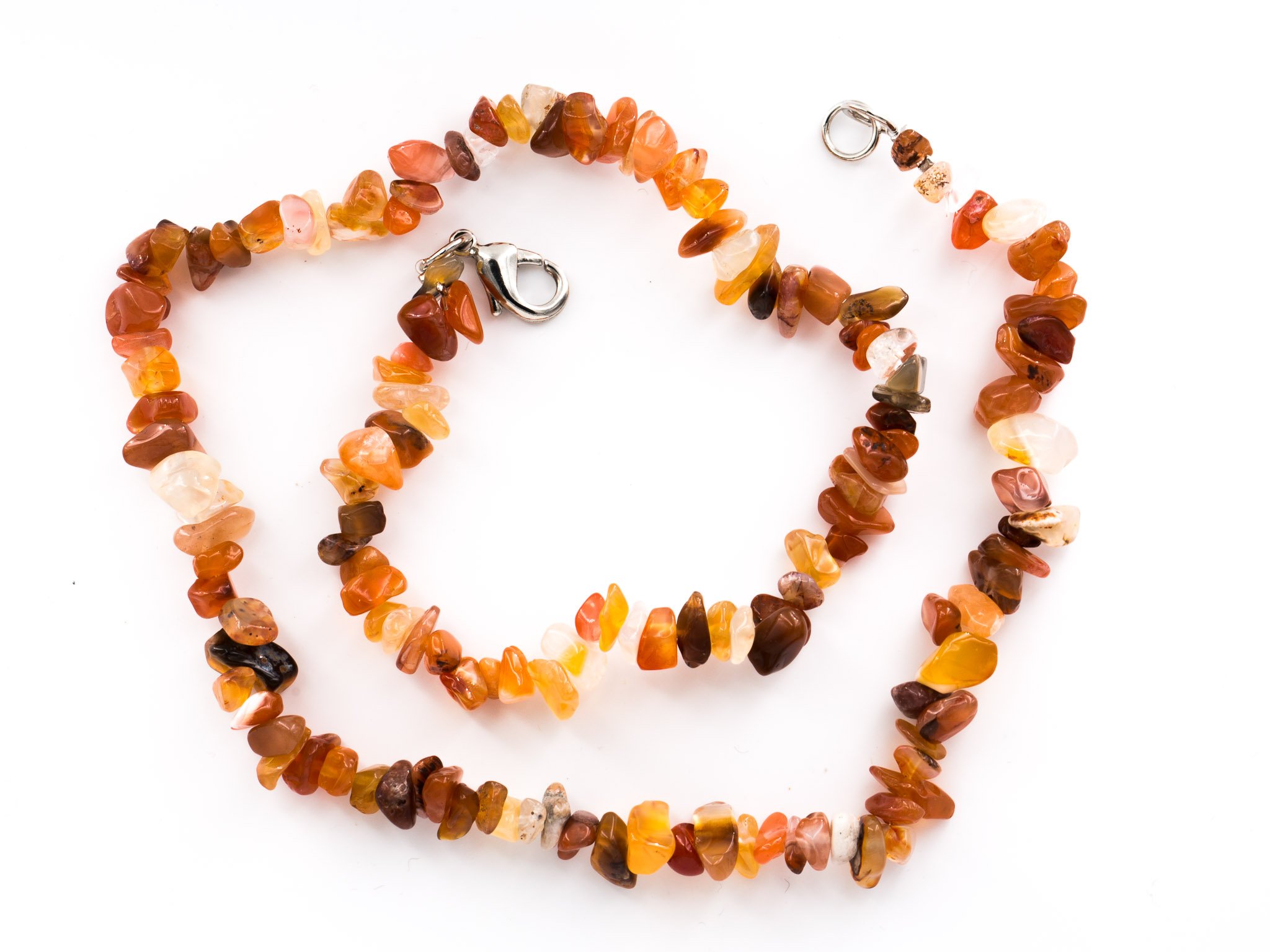 Taddart Minerals Collar blanco naranja de cornalina de piedras preciosas naturales con 45 cm de longitud - hecho a mano, Latón, Carnelian