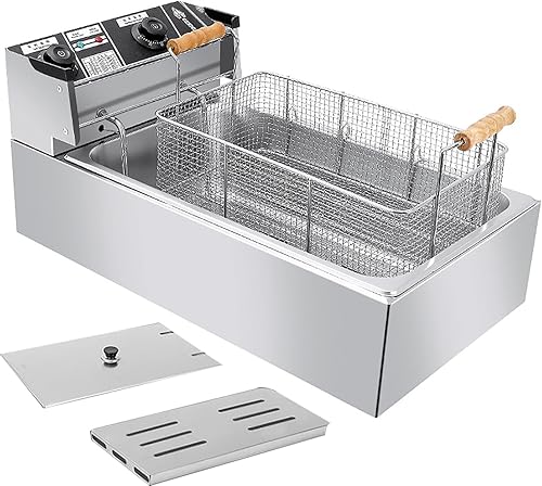 Freidora eléctrica de 22.8 cuartos de galón con temporizador, freidora de cocina de acero inoxidable con cesta y tapa para pavo, papas fritas y
