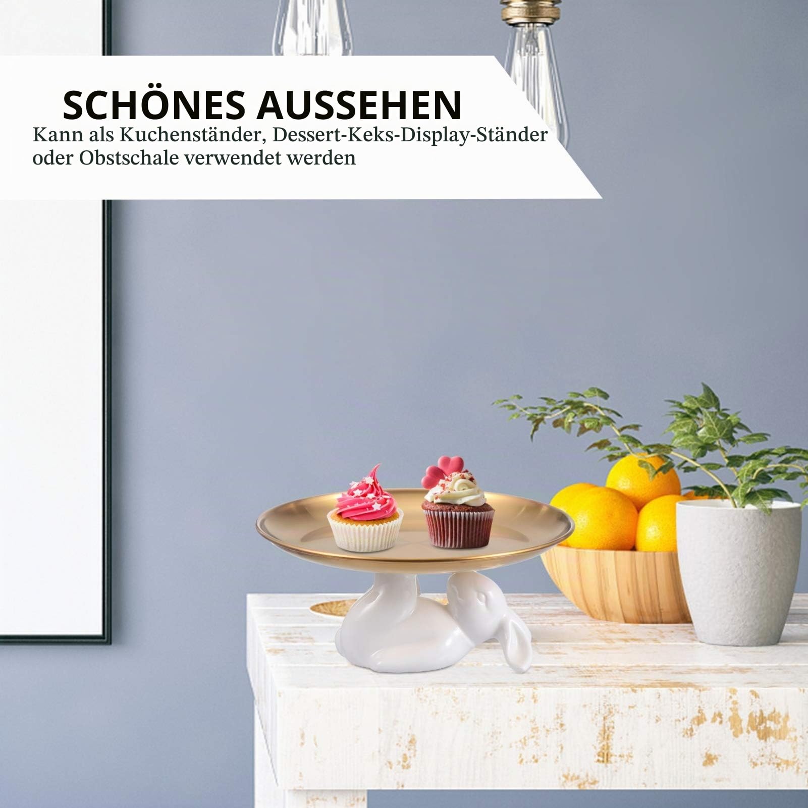 YARNOW Gold Schmuckschale 8 Zoll Edelstahl Obstschale Hase Figur Tortenplatte Kuchenständer Metall Serviertablett Schminktisch Tablett Schmuck Organizer für Ostern Deko Wohnzimmer Tischdeko