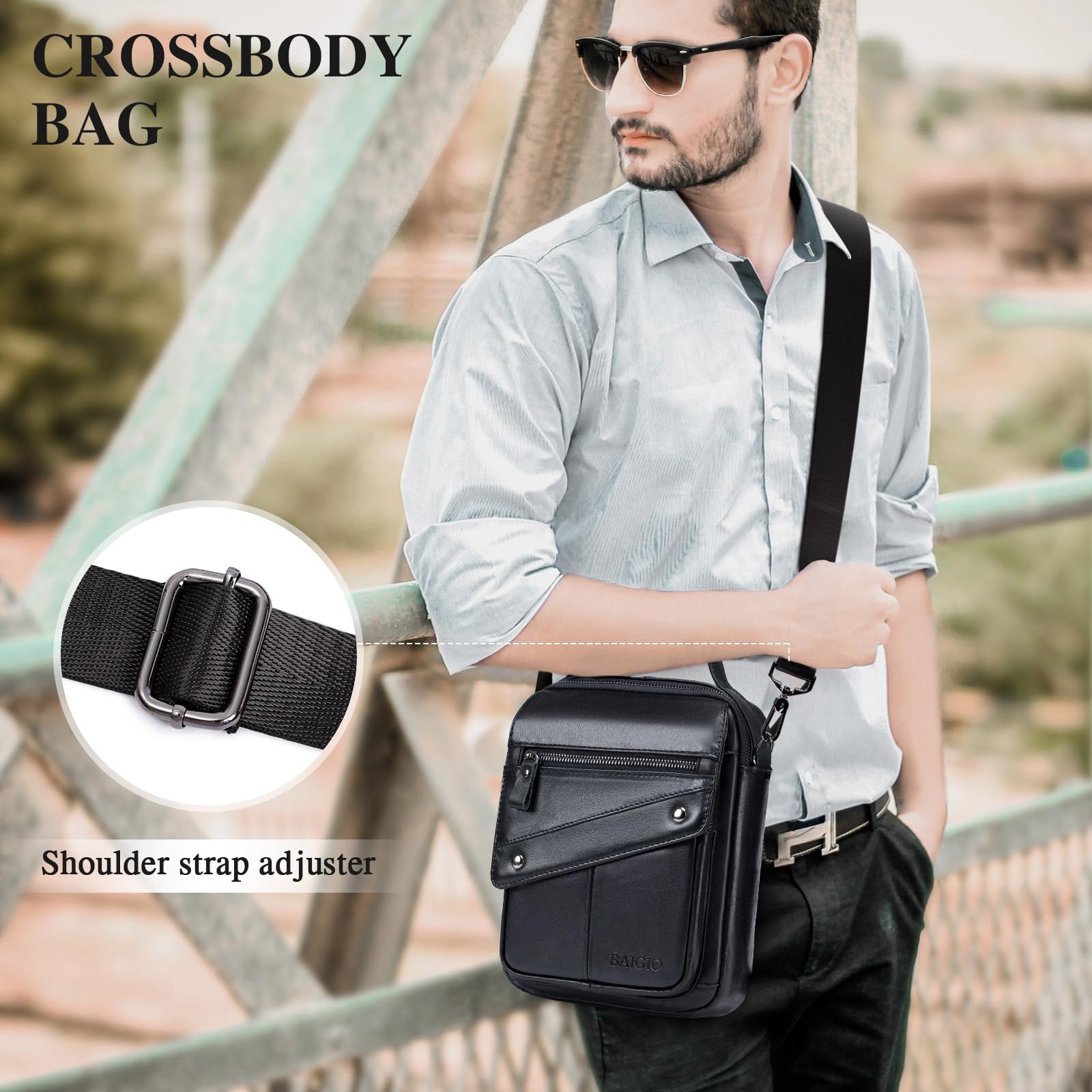 BAIGIO Bolso de Hombre Bandolera Piel Bolso de Hombro Pequeña Bolso Cruzado Mensajero Negocio Crossbody para Trabajo Oficina Uso Diario