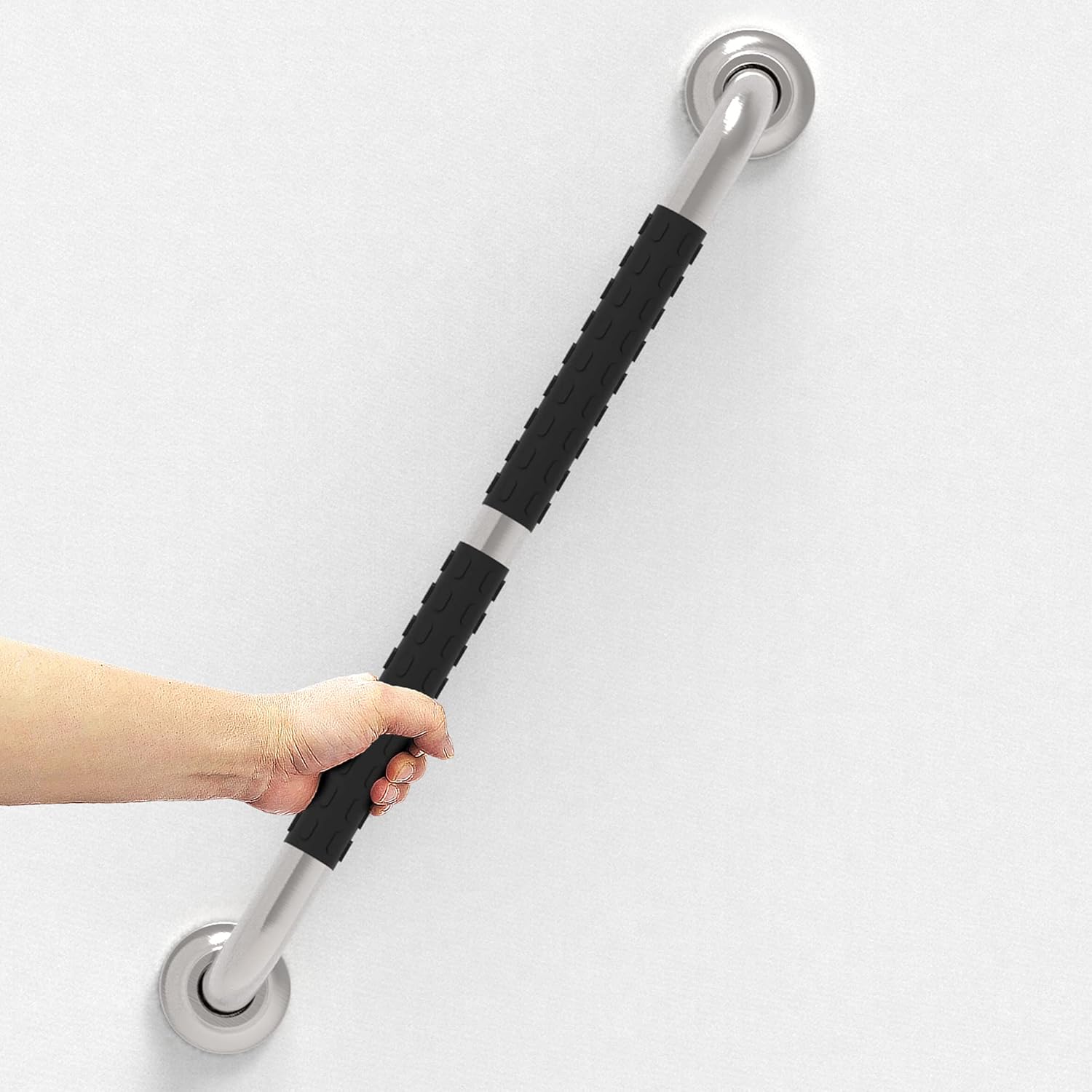 Blасk Frіdау - 40% оƒƒ AmeriLuck 24 inch Designer Bath Grab Bar with Anti-Slip Silastic Soft Grip, Bathroom Mobility Aid, Heavy Duty ADA Compliant 500lbs Weight Support, Brushed Nickel, Pack of 2