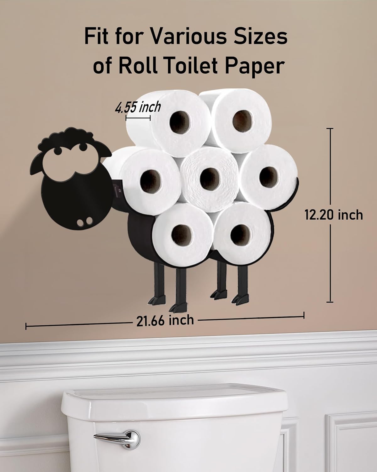 Sheep Toilet Paper Holder for Extra 8 Rolls, Wall Mounted Decorative Toilet Paper Storage, Farmhouse Bathroom Cute Decor Freestanding Accessories Storage Cabinet