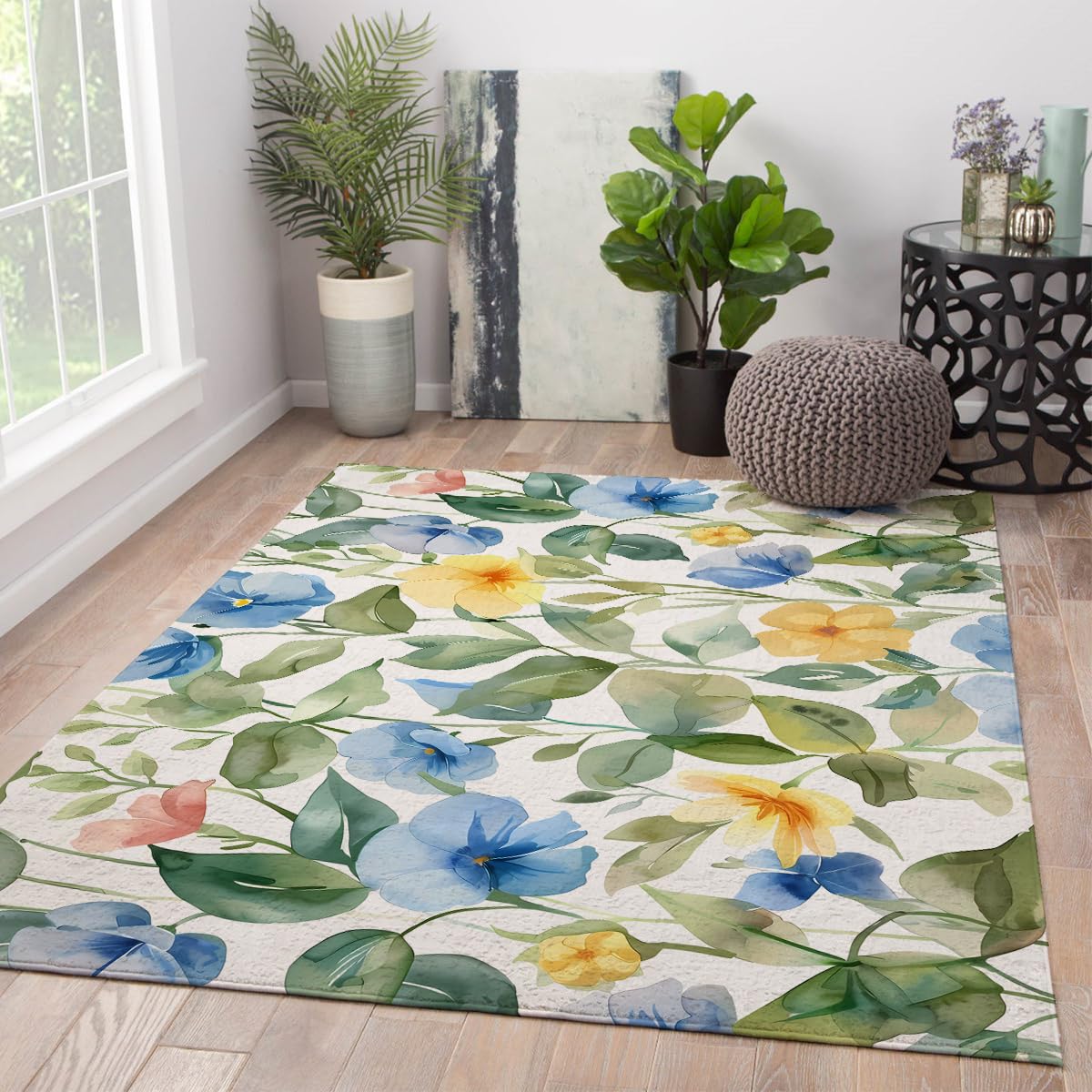 Tapis de salon lavable 150x240cm aquarelle fin et facile à entretenir