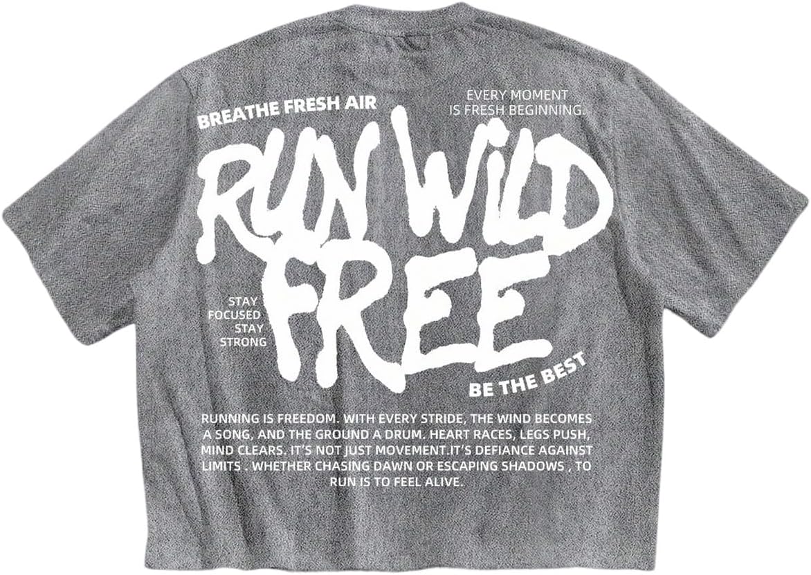 GORGLITTER Men's Graphic Crop Tee Top Oversized Y2K Short Sleeve Crew Neck Boxy Vintage Streetwear Cropped Shirts