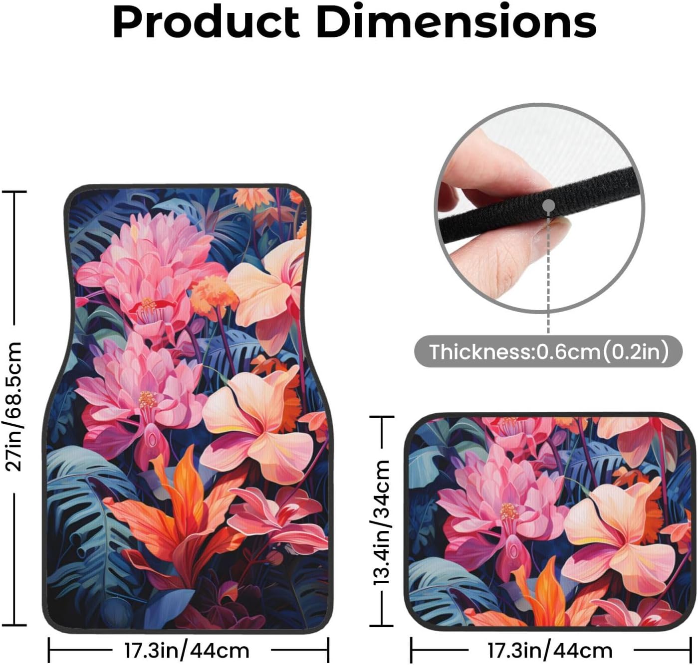 Colorful Tropical Plant Leaves Patterned car mats 4-piece set | For cars/SUVs/trucks | Firm fit without displacement