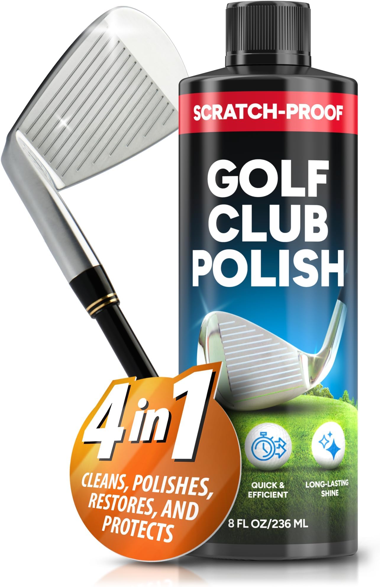 Golf Club Polish - Golf Club Head and Groove Cleaner, Rust Remover for Metal, Zinc, Aluminum, and Steel, Easy to Use Club Cleaner, Instant Rust, Scuff & Stain Remover - , Clean, Polish & Restore