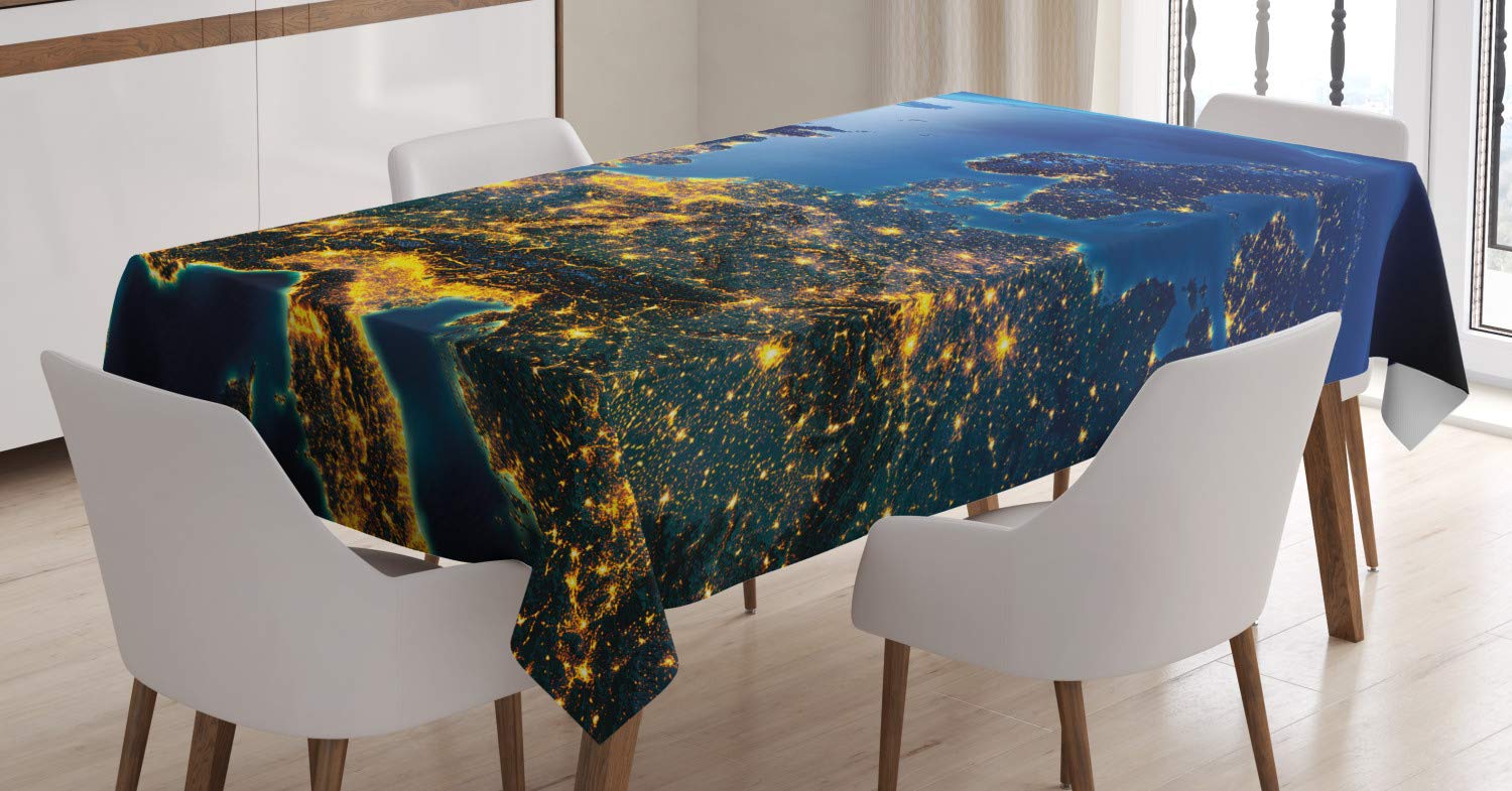 ABAKUHAUS Mondo Tovaglia, Continente Europa Centrale, Rettangolare per Sala da Pranzo e Cucina, 140 cm x 200 cm, Blu Giallo Smeraldo