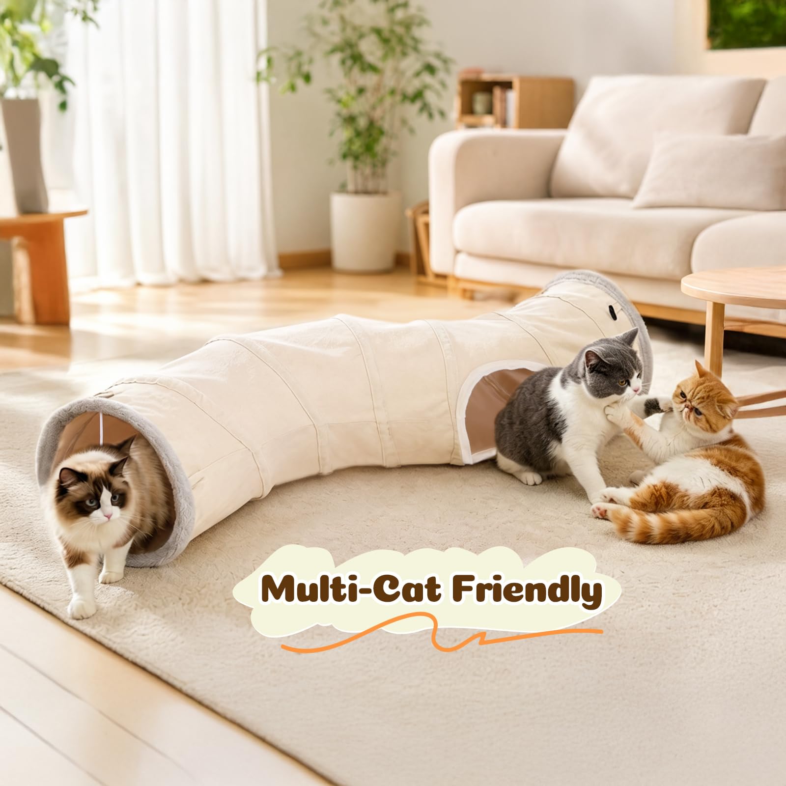 Ownpets Tunnel per gatti a forma di S con palline sospese, 30 x 125 cm, tubo pieghevole a 2 vie per gattini | Tessuto scamosciato, tunnel extra largo 30 cm, adatto a gatti di tutte le dimensioni, per interni ed esterni