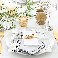 Vista 7 de AnyDesign Paquete de 100 servilletas de papel desechables de diente de león, servilletas de almuerzo florales blancas y negras, servilletas de mano