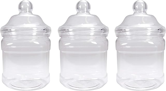 Clear Plastic 1350ml Jars with Victorian Screw Top Lids (Pack of 3) by Britten & James. Ideal for Parties, Weddings and general food storage.