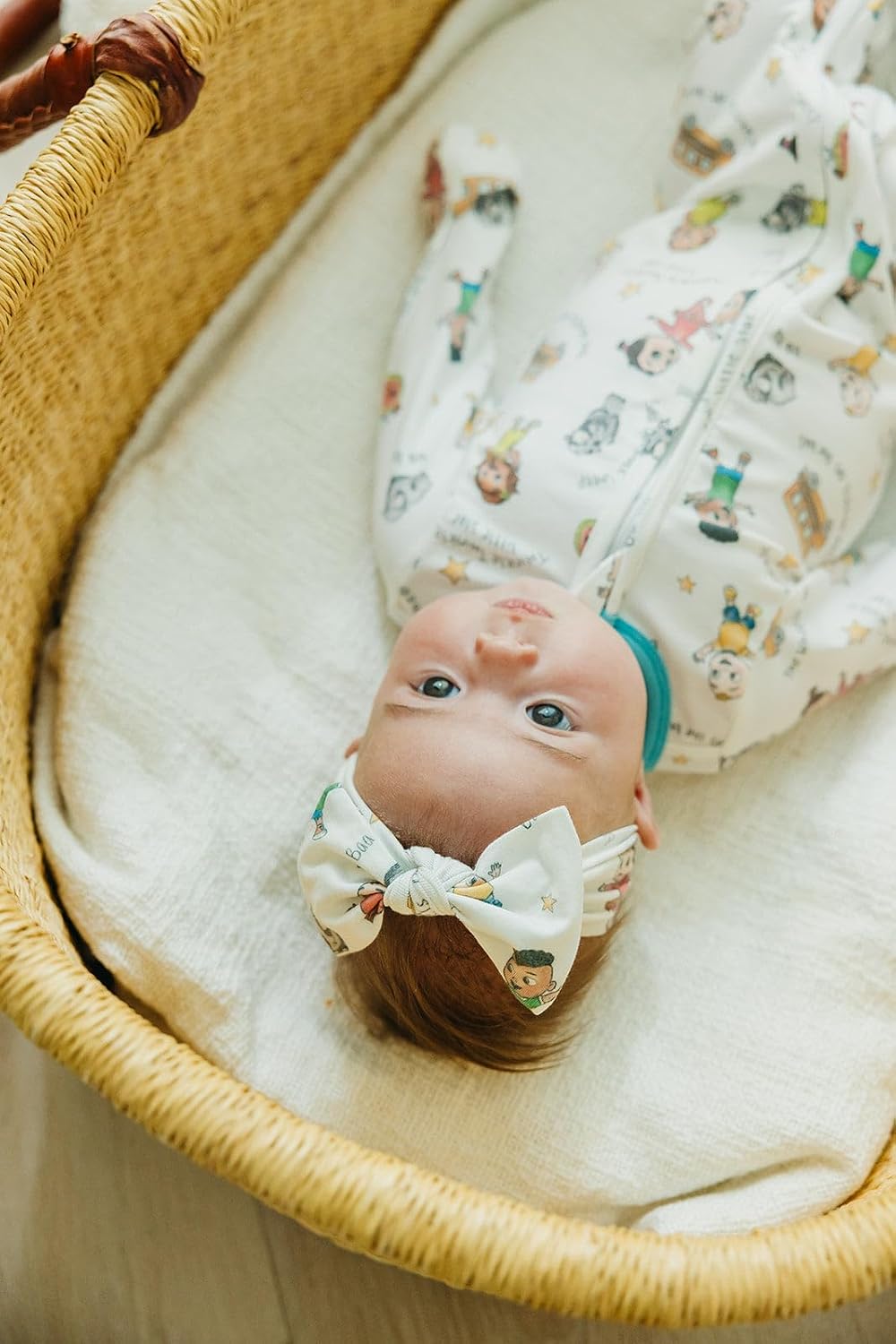 Copper Pearl Baby Stretchy Soft Knit Headband Bow 'CoComelon Friends'