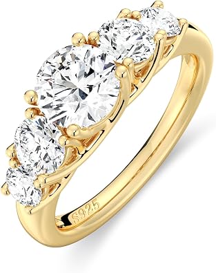 MOOSEA 2.2CT Round Cut Wedding Bands for Women, 5 Stone Moissanite Ring | 925 Sterling Silver, Lab Created Moissanite, VVS1 Clarity, Jewelry Gifts, Gift Box Packaging, Anniversary Ring, Handcraft