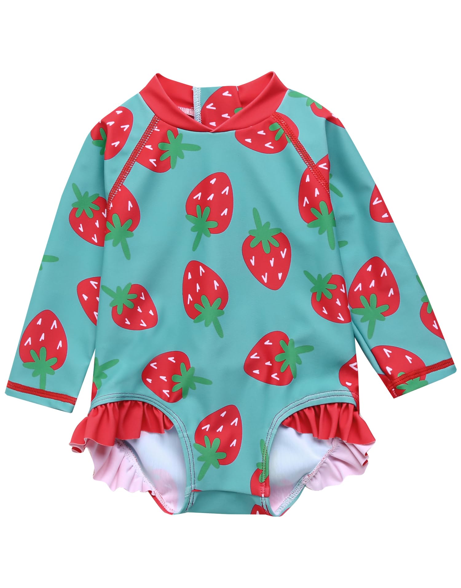 VAENAIT BABY Girls One-Piece Swimsuit, UPF 50+ Long Sleeve Rash Guard, Ruffle Swimwear Infant &amp; Toddler for 0-2 Years