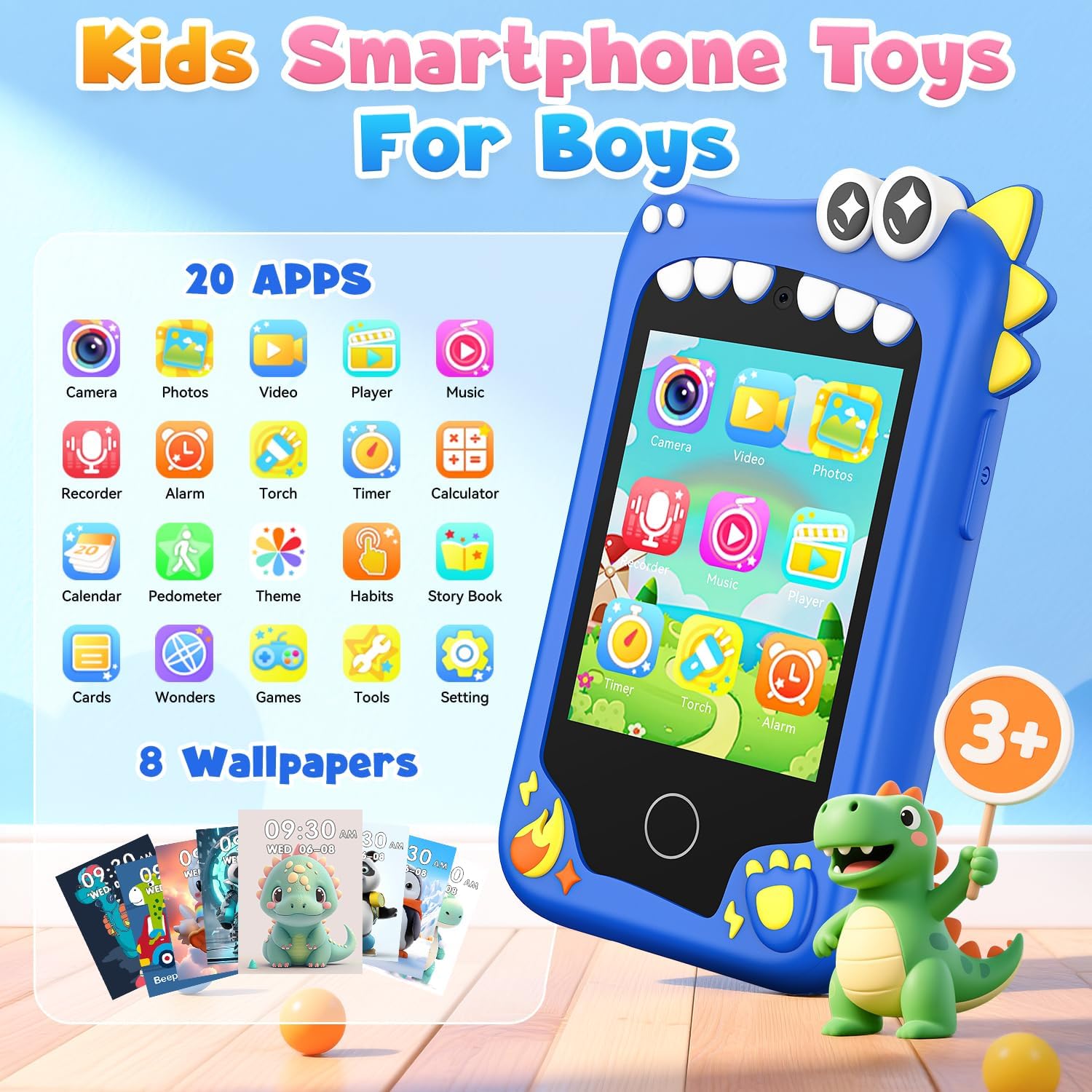 Kids Phone, Smart Phone Toys for Kids, Christmas Birthday Gifts for Kids Boys Age 3, 4, 5, 6, 7, 8 +Year Old, 2.8" Touchscreen Children Learning Play Phone Toys with Dual Camera, Game, Music Player
