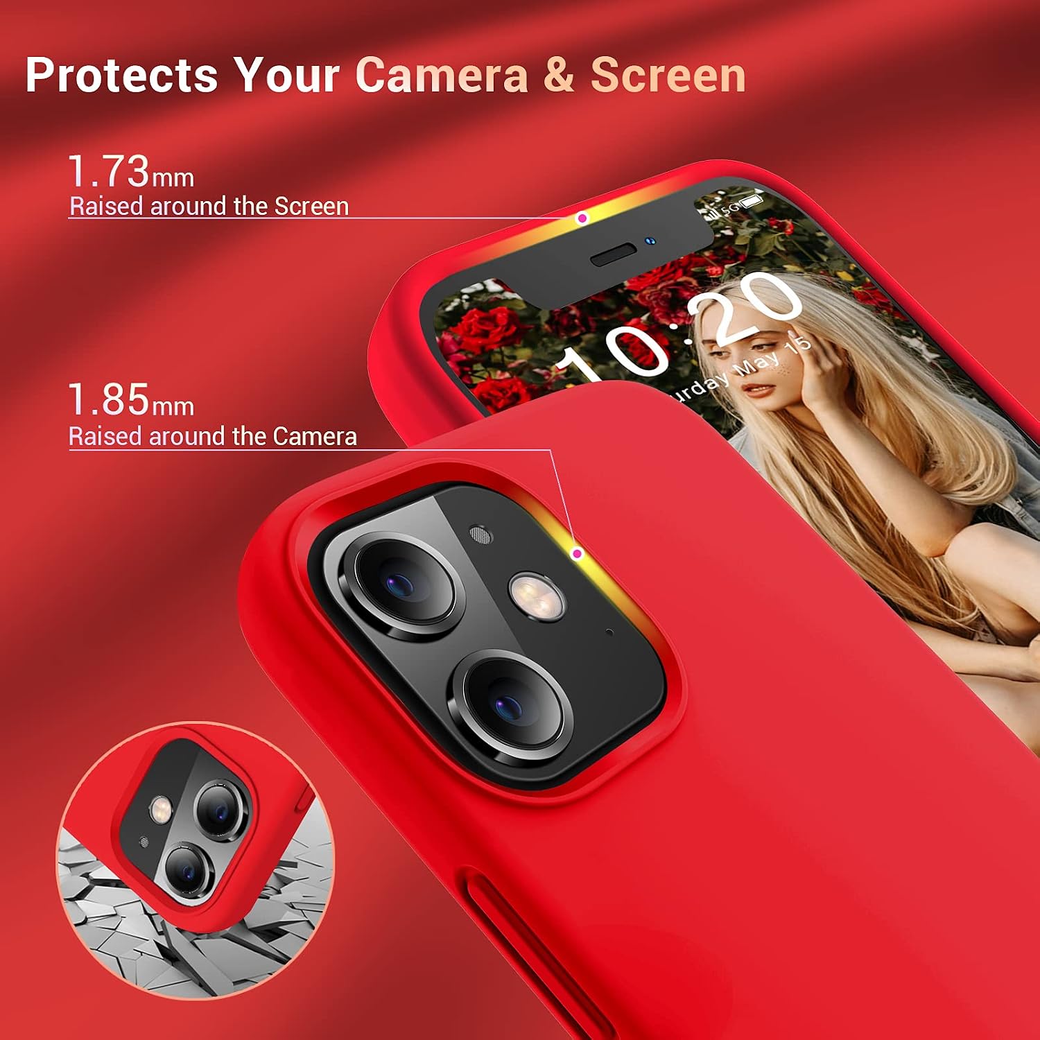 Elando Compatible with iPhone 12 Case and iPhone 12 Pro Case, Liquid Silicone Slim Shockproof Phone Case with Anti-Scratch Microfiber Lining, 6.1 inch, Red