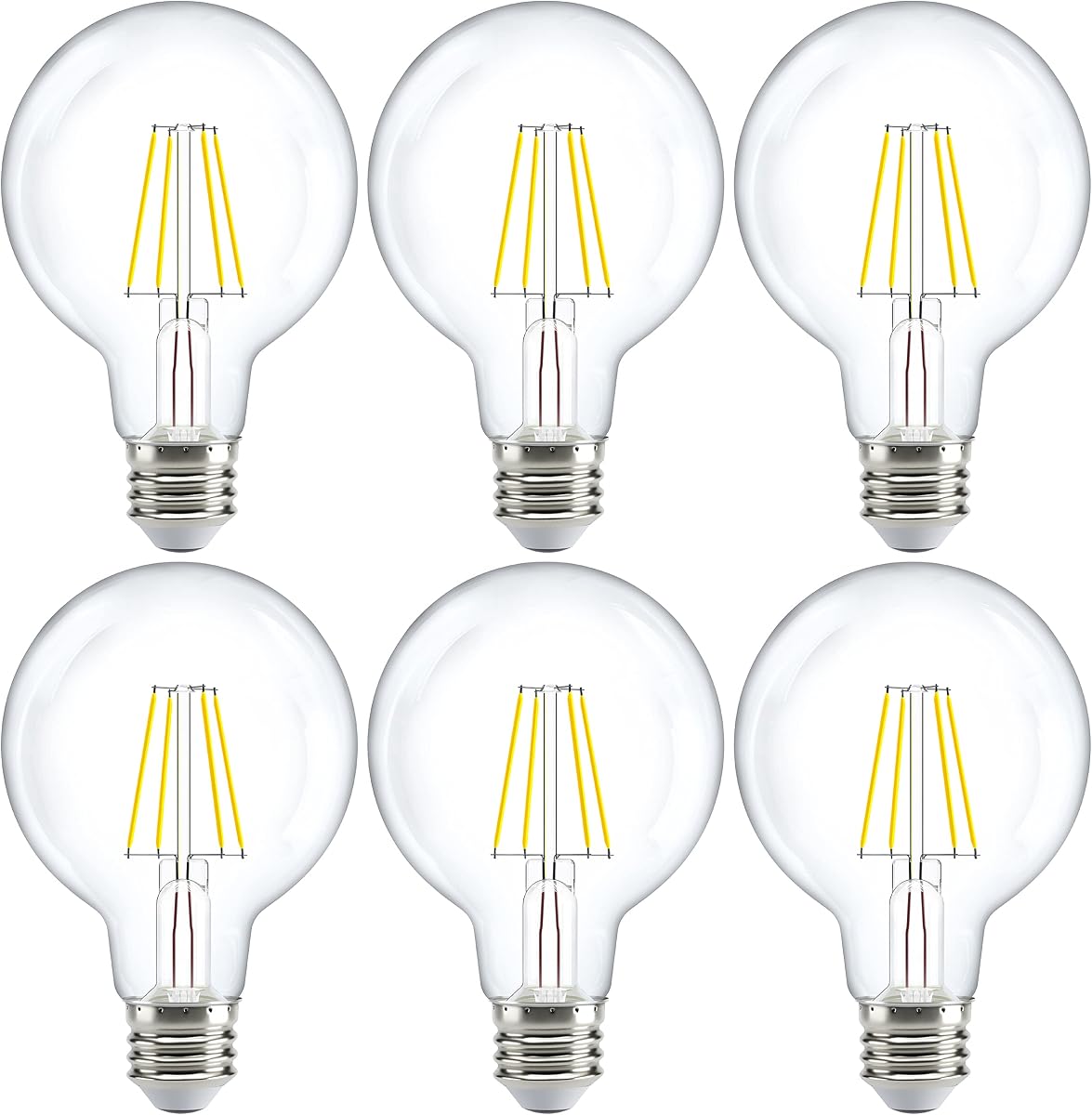 Sunco Paquete de 6 bombillas LED G25, globo, E26, 5W = 60W, 3000K blanco cálido | 500LM, CRI80, Regulable, Filamento Edison Vintage, Base media, Lámpara, Colgante, Araña, Iluminación interior/exterior, Clasificación húmeda