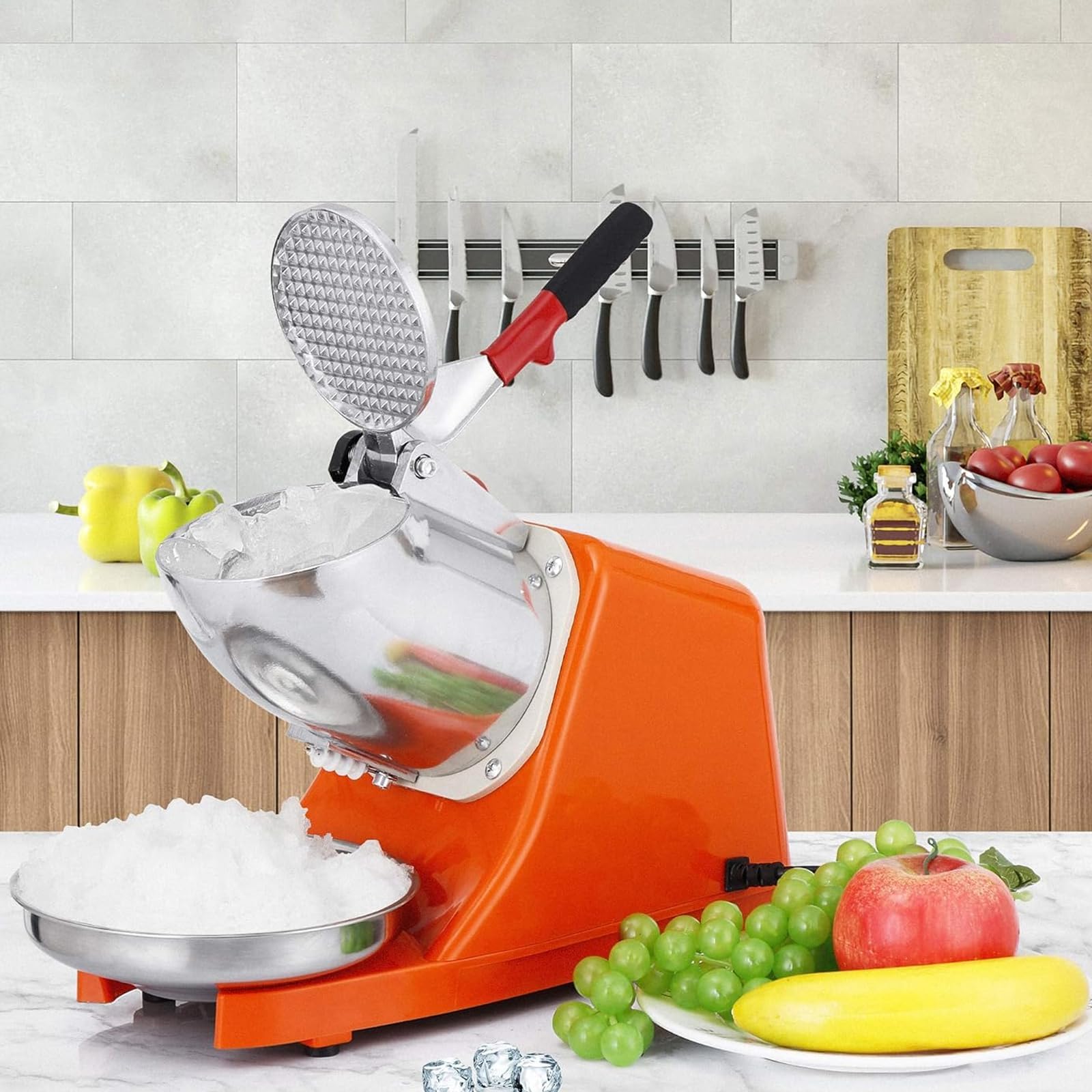 Trituradoras de Hielo eléctricas de 300 W, máquina para Hacer Conos de Nieve de Acero Inoxidable de 2200 RPM con Cabezal de Doble Cuchillo, Salida de 65 kg/h, trituradora de Hielo rápida para