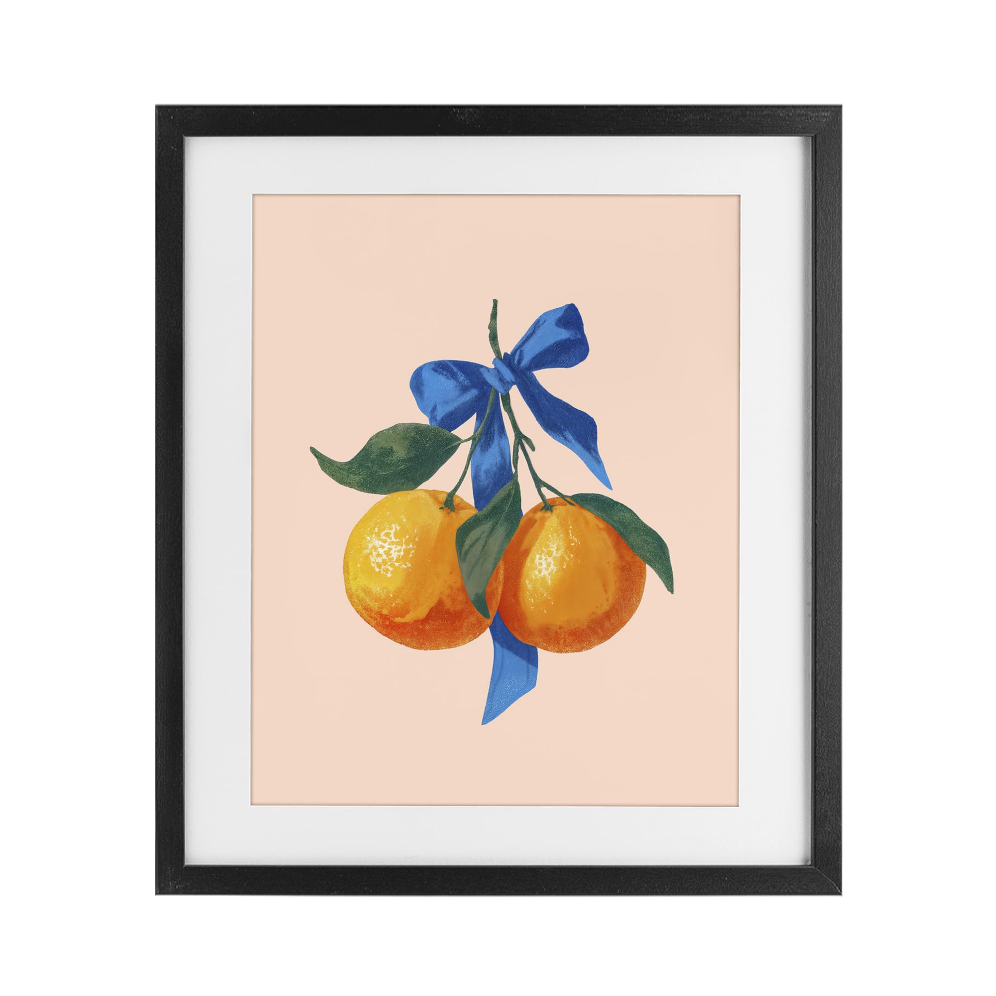 Stupell Industries Midnight Black (Textured) Two Oranges With Blue Bow Kitchen, 17 X 21 Inch Framed Print Under Glass