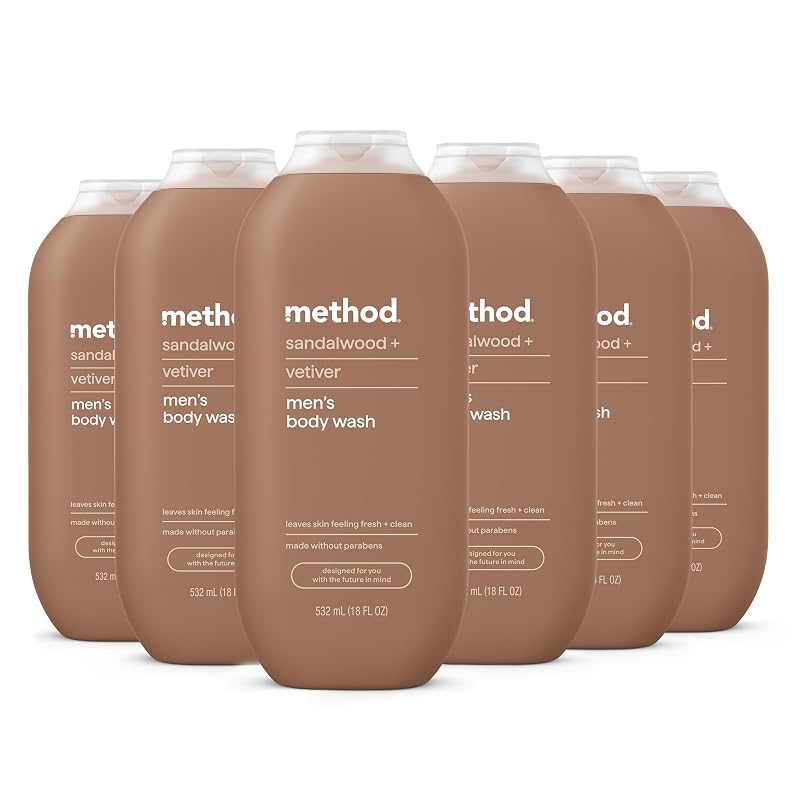 Sabonete líquido corporal Method Men’s Sandalwood + Vetiver, Pacote com 6, 530 mL cada