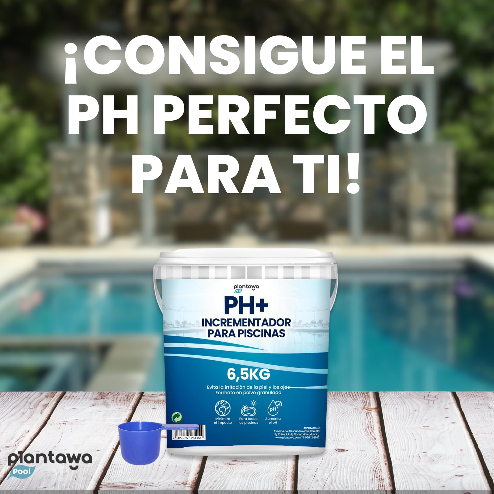 PLANTAWA Incrementador pH Piscina Plus 6,5KG | Elevador pH+ para Piscinas y Spas en Formato Polvo, Aumenta el pH del Agua, Mantenimiento Fácil, Efectivo y Duradero.